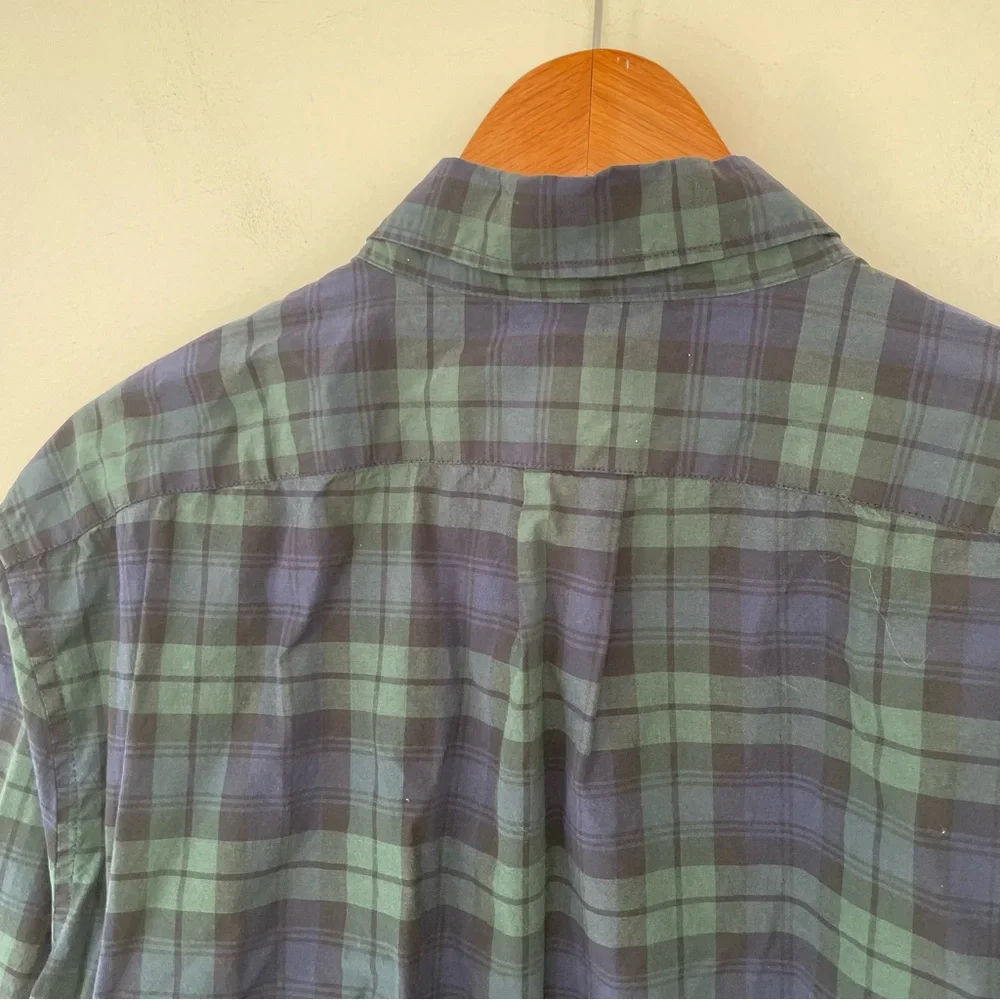 J Crew‎ Classic Fit Blackwatch Pattern Secret Wash Organic Poplin Shirt XL Green